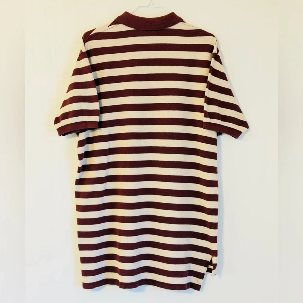 Ralph Lauren Maroon and Cream Striped Polo Vintage Short Sleeve Shirt large